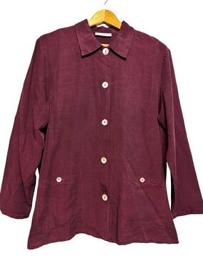 Bryn WALKER Red Burgundy Tencel Button Front Jacket Small Relaxed Oversized